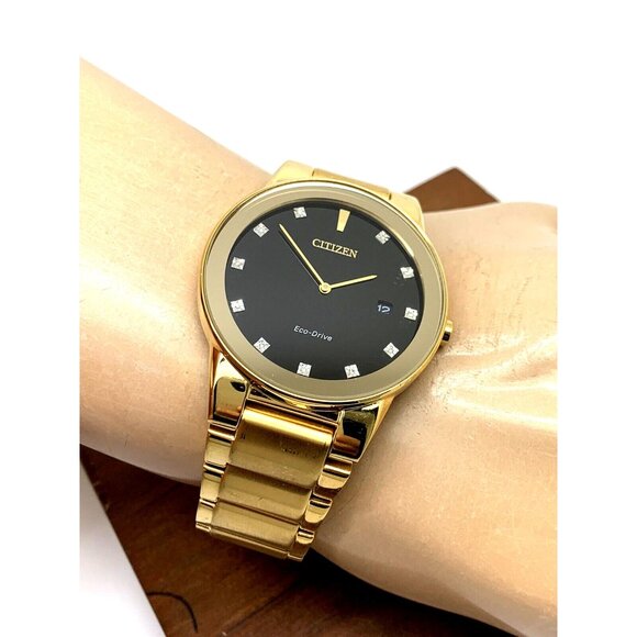 Citizen Men's Watch AU1062-56G Eco Drive Diamond Accent Black Dial Gold Steel - Picture 5 of 13